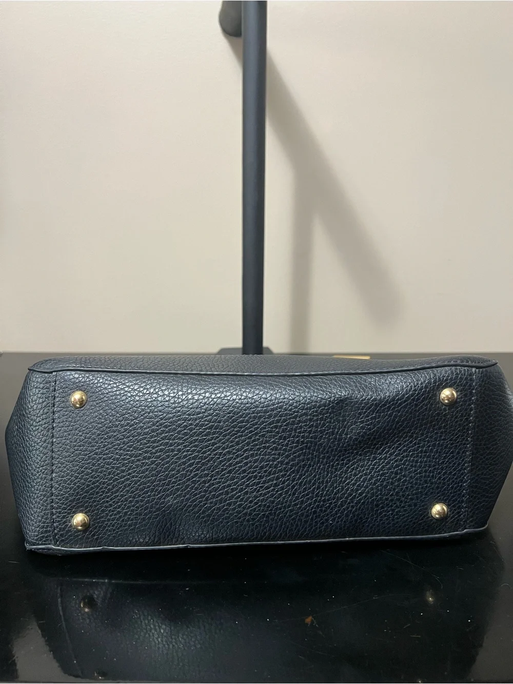 Lauren Ralph Lauren Arcadia Black Pebbled Leather Tote with Gold Accents